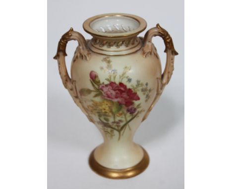 A Royal Worcester bluse ivory twin handle vase and cover, height 14.5cm. 