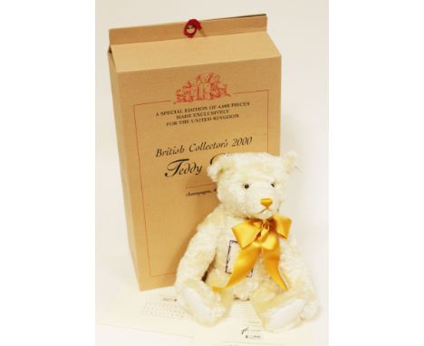 A Steiff British Collectors' 2000 Teddy Bear, limited edition no3163/4000, champagne mohair complete with bow, ear tag, certi