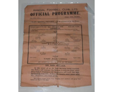 Arsenal Football Club Arsenal vs Westham 10th April 1943. 