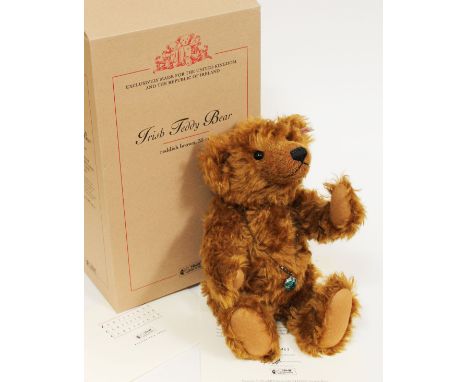 A Steiff Irish Bear, limited edition no1463/2000, reddish brown mohair teddy bear complete with pendant necklace, ear tag, bo