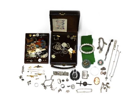 A collection of gold, silver and costume jewellery, to include a gold Scottie dog bar brooch, stamped 15ct, tested as approxi