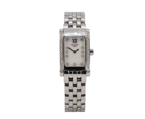 A stainless steel Longines Dolce Vita Audrey Hepburn edition quartz bracelet watch,  a rectangular case, 16mm x 24mm, with a 