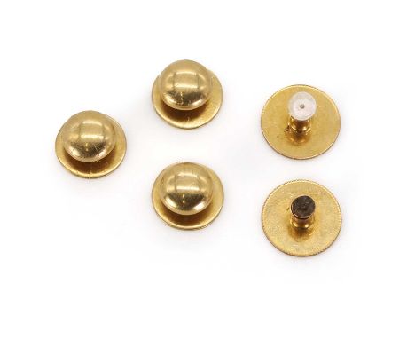 A set of gold dress studs, comprising three 18ct gold dress studs, Birmingham 1884, and a pair of gold dress studs, one pearl