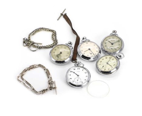 A group of pocket watches,  comprising a nickel J.W. Benson top wind open faced pocket watch, 50mm diameter, glass loose, one