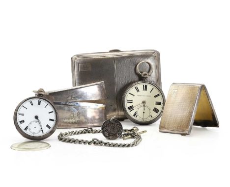 A group of silver pocket watches and other items, comprising:a silver pocket watch, 52mm diameter, glass vacant, London 1860,