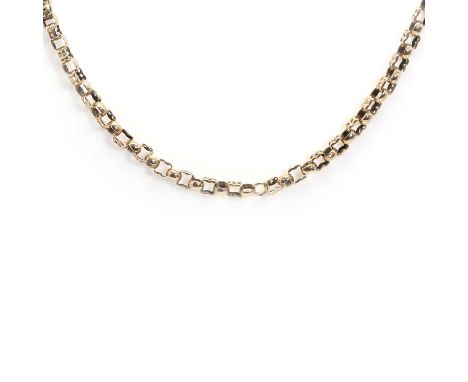 An antique rose gold chain, a belcher link chain composed of alternating round faceted links and square crimped links with pi