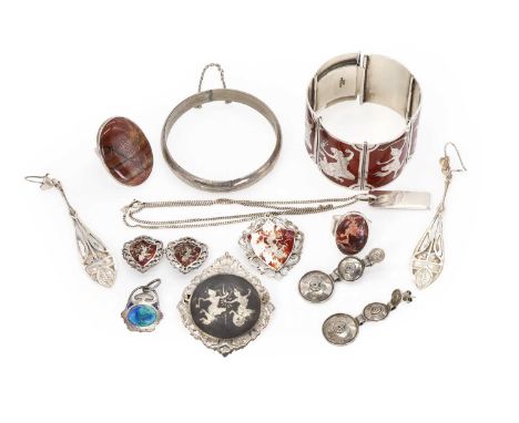 A collection of silver and costume jewellery, to include:a silver enamel pendant, by Murrle Bennett &amp; Co.,with a central 