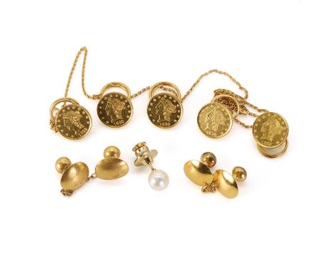 A group of American dollar design studs and three further studs, five small imitations of American dollars, with button back 