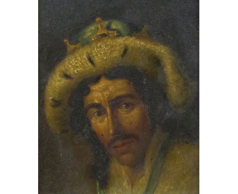 19TH CENTURY CONTINENTAL SCHOOL, OIL ON PANEL, Head and Shoulders Portrait of a Man, 6" x 5" 