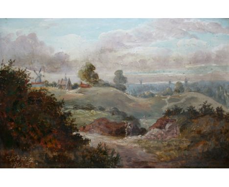 ALFRED W DARBY, SIGNED AND DATED 1903 LOWER LEFT, OIL ON BOARD, Inscribed verso"From a sketch taken Aug 23rd 84", 6" x 10"