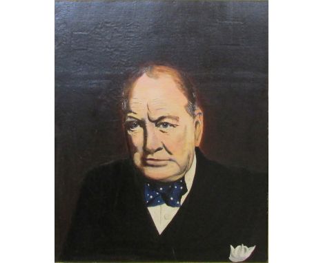 UNSIGNED OIL ON CANVAS, Portrait of Sir Winston Churchill, 24" x 20"