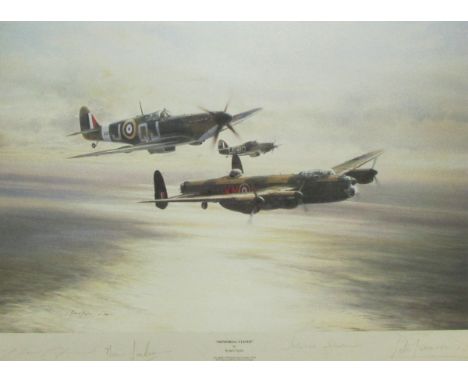 ROBERT TAYLOR, SIGNED IN PENCIL TO MARGIN, COLOURED PRINT, "Memorial Flight", further signed to margin by Norman Jackson, Jon