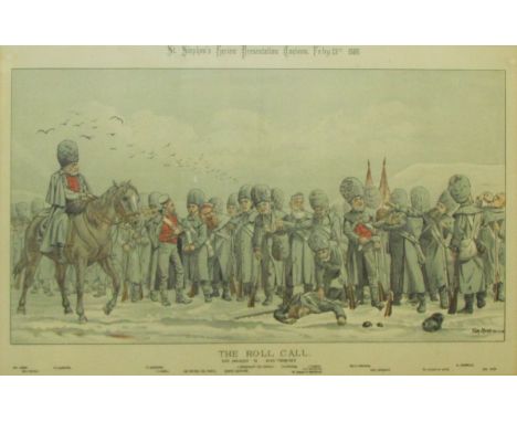 AFTER TOM MERRY, TINTED LITHOGRAPH, "The Roll Call", (from St Stephens Review Presentation Cartoon, Feby 13th 1886), 11" x 19