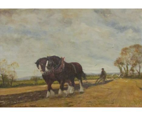 JOE E R GODDERIDGE, SIGNED AND DATED 1981 LOWER LEFT, OIL ON BOARD, The Ploughteam, 22" x 33" 
