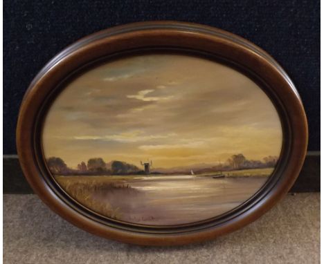 SHIRLEY CARNT, SIGNED PAIR OF OILS ON BOARD, "Evening Light Thurne Mill" and "Thornham Saltings - Evening Light", 9" x 11" ov
