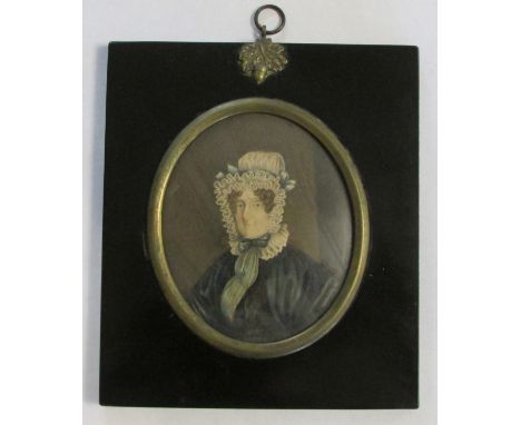 JOSEPH MOSELEY, INSCRIBED AND DATED 1837 VERSO, WATERCOLOUR MINIATURE, Head and Shoulders Portrait of a Lady wearing Lace Bon