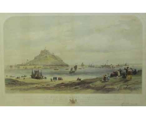 AFTER R T PENRITH, ENGRAVED BY T PICKEN, ANTIQUE COLOURED LITHOGRAPH PUBLISHED CIRCA 1846, "St. Michael's Mount, Cornwall", 1