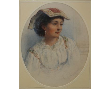 JAMES DRUMMOND, SIGNED AND DATED 77 LOWER RIGHT, WATERCOLOUR, Head and Shoulders Portrait of a Continental Lady, 12" x 9 1/2"