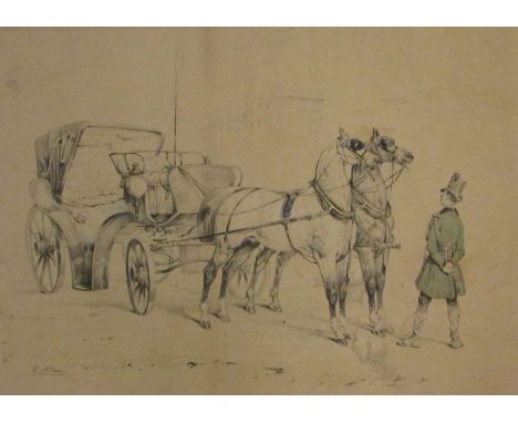 INDISTINCTLY SIGNED VICTORIAN LITHOGRAPH, A Hansom Cab, 10" x 14" 
