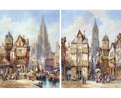 HENRY SCHAFER, SIGNED PAIR OF WATERCOLOURS, INSCRIBED Strassburg and Freiburg Baden, 18" x 14" (2)