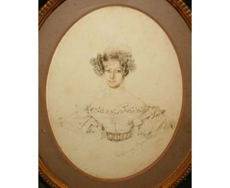 KATHERINE PRYCE, SIGNED LOWER RIGHT, WATERCOLOUR, Half-length Portrait of a Lady, 7" x 5"