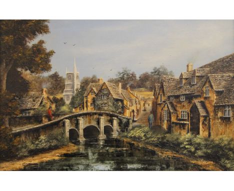 K DOUGLAS, Village Scene, oil on canvas, signed, framed. 75 x 54 cm overall.