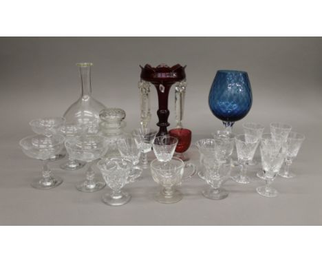 A large quantity of wine glasses, decanter, etc.