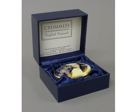 A boxed Crummles enamel patch box decorated with Nelson. 