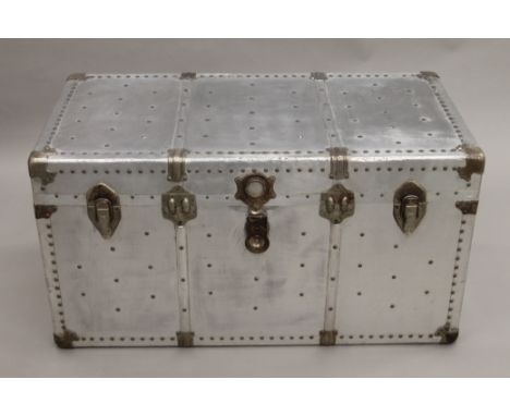 A vintage metal clad trunk. 101 cm long.