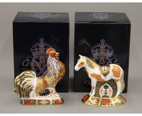 Two boxed Royal Crown Derby paperweights, Epsom Filly and Imari Rooster.