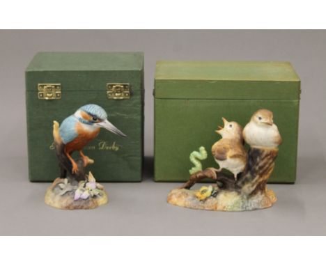 A boxed Royal Crown Derby porcelain Kingfisher and Thrush Chicks. 