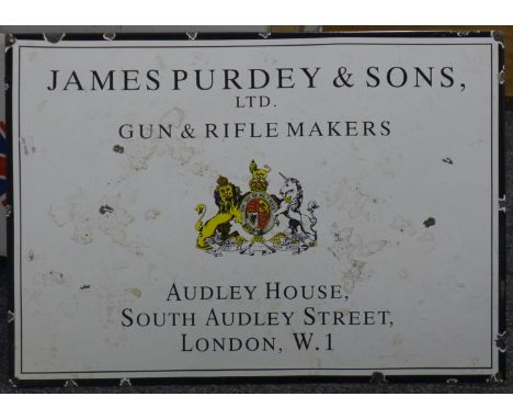 An enamel Purdey sign. 60 cm wide.