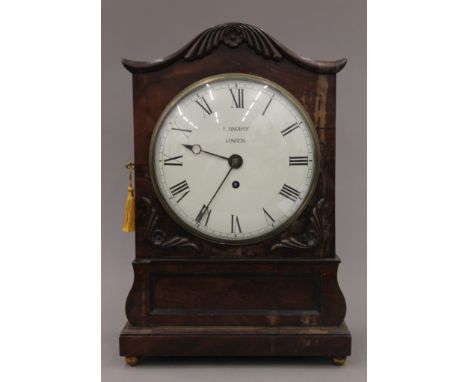A 19th century mahogany bracket clock, the inscribed F Sinderby London. 43.5 cm high.