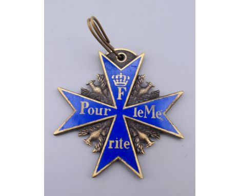 A German enamel Pour Le Merite medal.  5.5 cm high. 