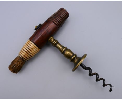 A 19th century brass shank/button corkscrew.  13.5 cm high, 11.5 cm long.
