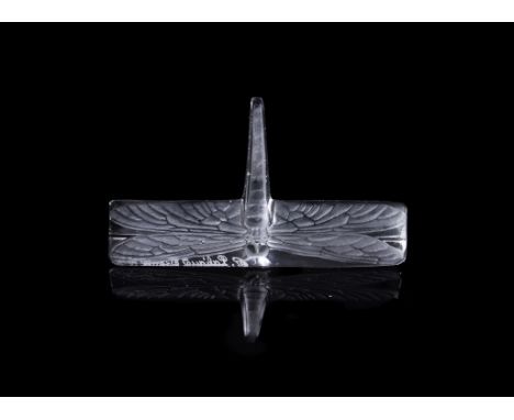 Lalique, René Lalique, Libellule, a clear and frosted glass knife rest (porte-couteau), engraved mark R. Lalique France No. 3