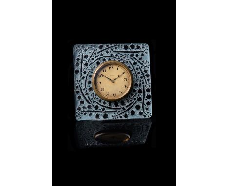 Lalique, René Lalique, Muguet, a green stained glass small clock (pendulette), with a captive wind eight day timepiece moveme