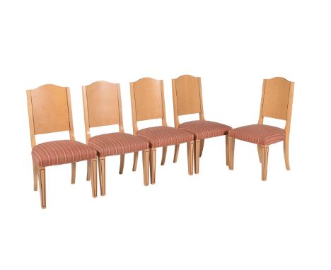 David Linley, Pimlico, a set of ten bird's-eye sycamore and American walnut inset dining chairs, late 20th/early 21st century