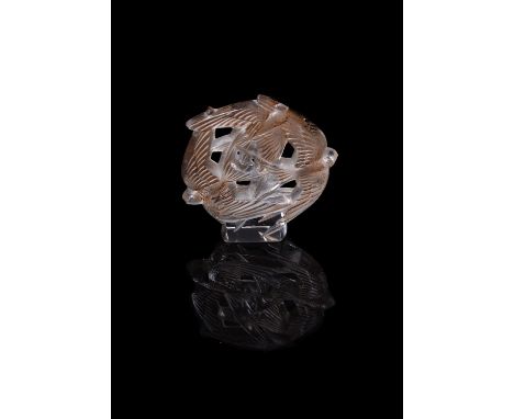 Lalique, René Lalique, Hirondelles, a brown stained clear glass figure group (cachet), engraved mark R. Lalique, introduced 1