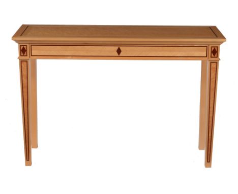 David Linley, a sycamore, ripple maple, and American walnut inlaid console table, late 20th/early 21st century, the rectangul
