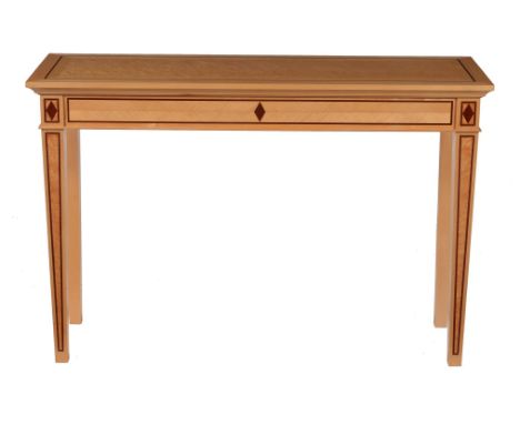 David Linley, a sycamore, ripple maple, and American walnut inlaid console table, late 20th/early 21st century, the rectangul