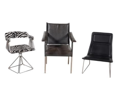Jasper Morrison for Cappellini, a Low Pad chair, designed 1999, black leather and steel, 75cm high; a swivel desk chair, 1970