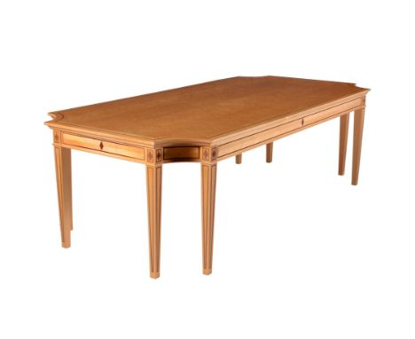 David Linley, a sycamore, ripple maple, and American walnut inset dining table, late 20th/early 21st century, the rectangular