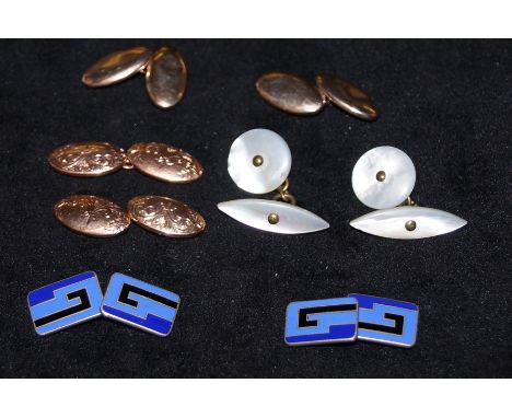4 Sets of cufflinks, Art Deco Silver, gold &amp; Mother of pearl  