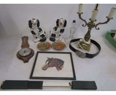 Pot dogs (a/f) belt, elec light, stamp covered plates, barometer, domed Geisha girls etc&nbsp;
