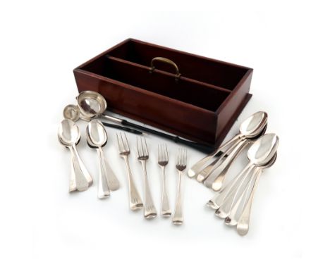 λA mixed lot of silver flatware, various dates and makers, comprising: nine various tablespoons, a punch ladle, two table for