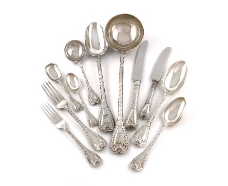 A collection of Victorian and modern silver Palm pattern flatware, comprising: eighteen table forks, by George Adams, London 