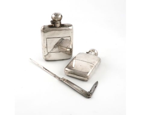 A mixed lot of silver, comprising: a hip flask by Garrard &amp; Co, London 1927, rounded rectangular form, bayonet fitting hi