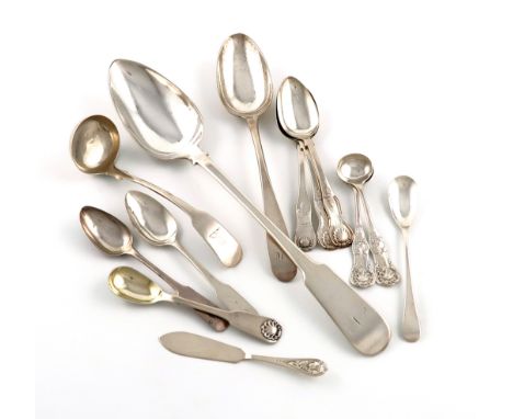 A collection of Scottish silver flatware, comprising: an early 19th century provincial silver toddy ladle, with maker's mark 