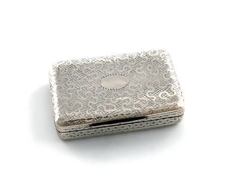 A George III silver snuff box, by William Weston, London 1808, rectangular form, the cover, sides and base with wriggle-work 